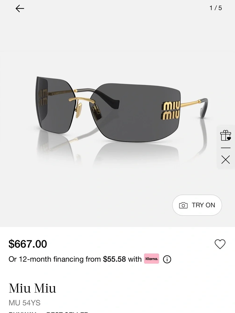 Miu Miu MU 54YS Rimless Sunglasses